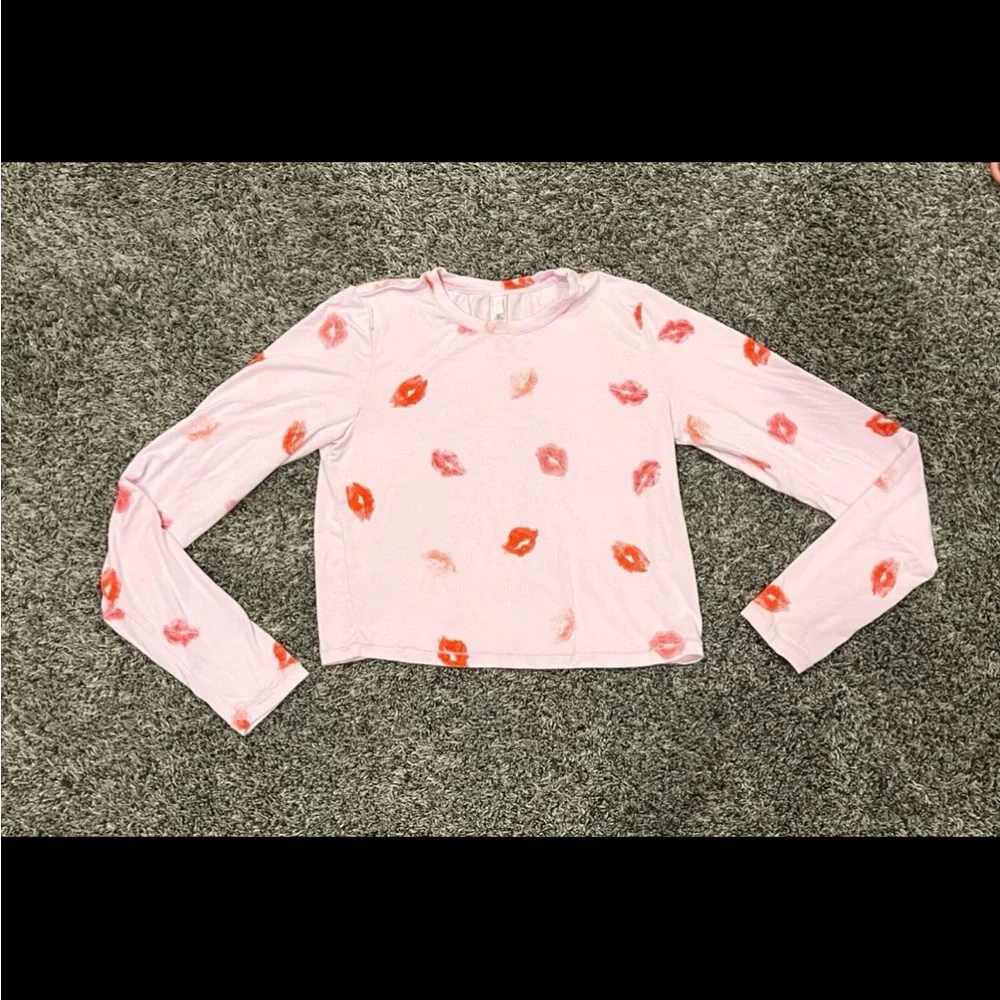SKIMS Cherry Blossom Lipstick Super Cropped Long Sleeve Top Pink Women’s LARGE - Picture 4 of 8